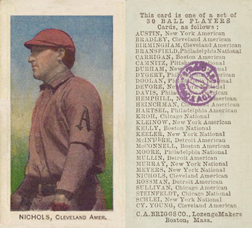 1909 C. A. Briggs Color Nichols, Cleveland Amer # Baseball Card