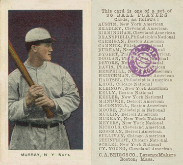 1909 C. A. Briggs Color Murray, N.Y. Nat'l # Baseball Card