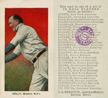 1909 C. A. Briggs Color Kelly, Boston Nat'l # Baseball Card