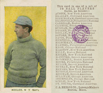 1909 C. A. Briggs Color Keeler, N.Y. Nat'l # Baseball Card