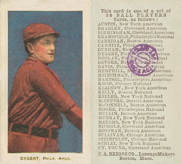 1909 C. A. Briggs Color Dygert, Phila. Amer. # Baseball Card