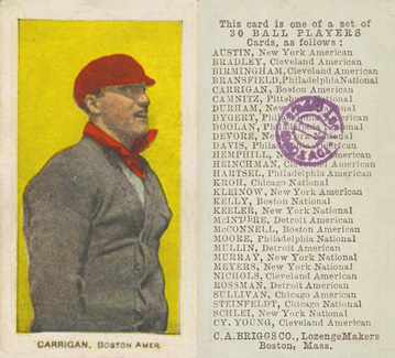 1909 C. A. Briggs Color Carrigan, Boston Amer. # Baseball Card