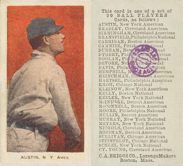 1909 C. A. Briggs Color Austin, N. Y. Amer. # Baseball Card