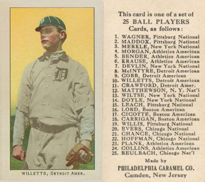 1909 Philadelphia Caramel Willetts, Detroit Amer. # Baseball Card