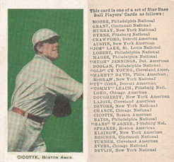 1911 George Close Candy Cicotte, Boston, Amer. # Baseball Card