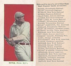 1911 George Close Candy Bates, Phila. Nat'l # Baseball Card