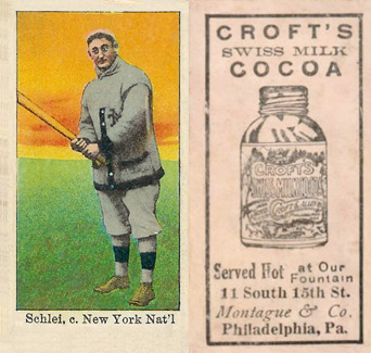 1909 Croft's Cocoa Schlei, c. New York Nat'l. # Baseball Card