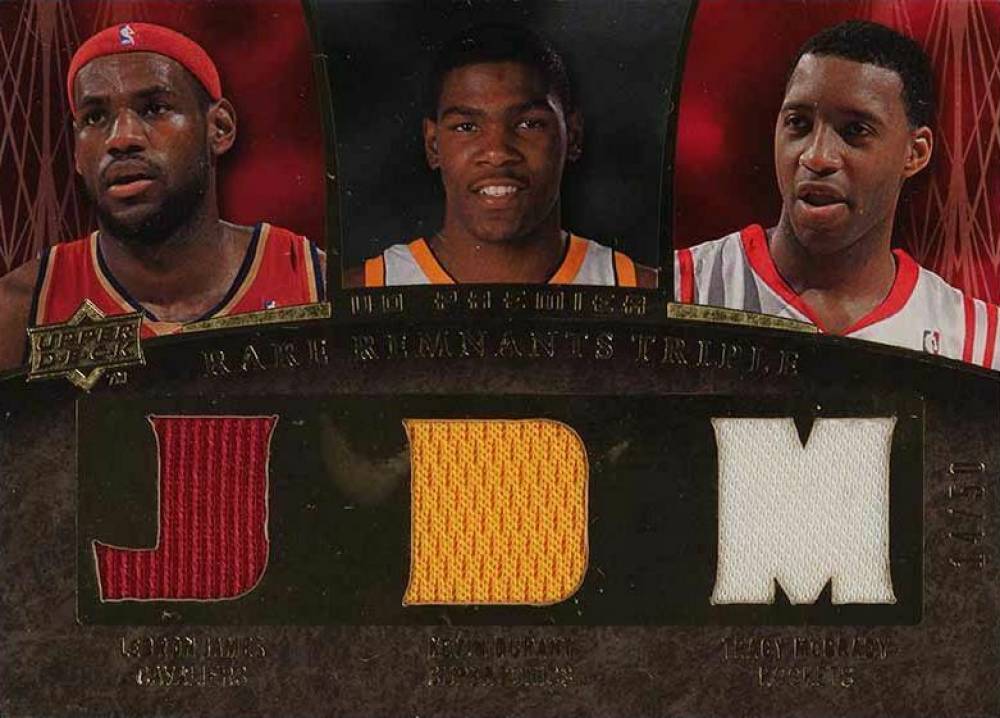 2007 Upper Deck Premier Rare Remnants Triple Kevin Durant/LeBron James/Tracy McGrady #JDM Basketball Card
