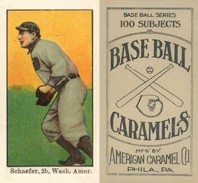 1909 E90-1 American Caramel Schaefer, 2b, Wash. Amer. #91 Baseball Card