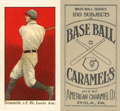 1909 E90-1 American Caramel Demmitt, r.f. St. Louis Amer. # Baseball Card