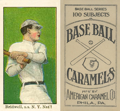 1909 E90-1 American Caramel Bridwell, s.s. N.Y. Nat'l # Baseball Card