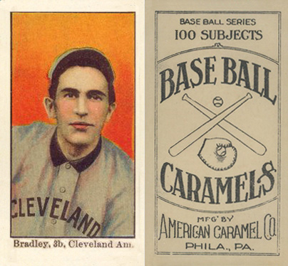 1909 E90-1 American Caramel Bradley, 3b, Cleveland Amer. # Baseball Card