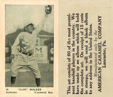 1927 American Caramel--Series of 60 "Curt" Walker #58 Baseball Card