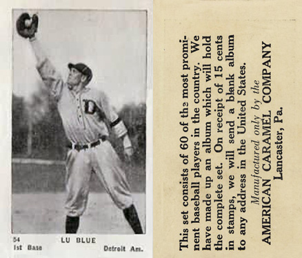 1927 American Caramel--Series of 60 Lu Blue #54 Baseball Card