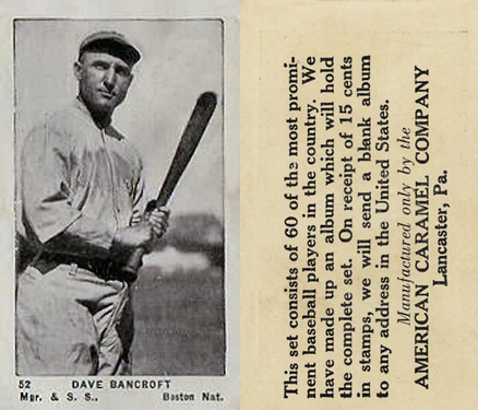 1927 American Caramel--Series of 60 Dave Bancroft #52 Baseball Card