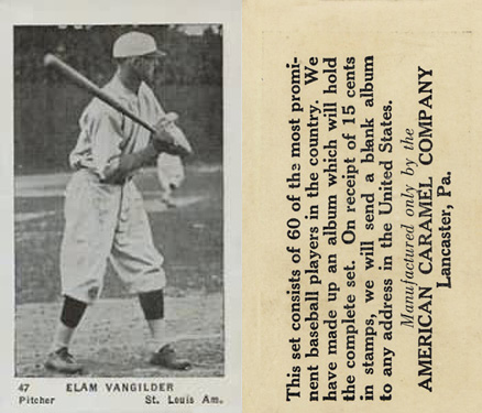 1927 American Caramel--Series of 60 Elam Vangilder #47 Baseball Card