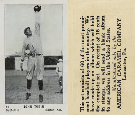 1927 American Caramel--Series of 60 John Tobin #44 Baseball Card