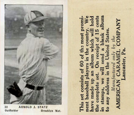 1927 American Caramel--Series of 60 Arnold J. Statz #33 Baseball Card