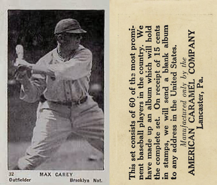 1927 American Caramel--Series of 60 Max Carey #32 Baseball Card