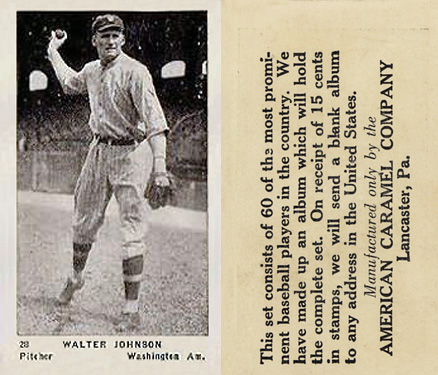 1927 American Caramel--Series of 60 Walter Johnson #28 Baseball Card
