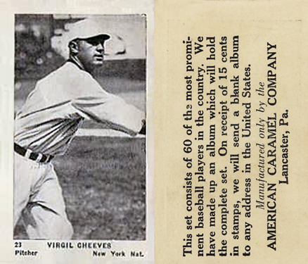 1927 American Caramel--Series of 60 Virgil Cheeves #23 Baseball Card