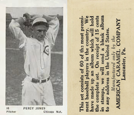 1927 American Caramel--Series of 60 Percy Jones #18 Baseball Card