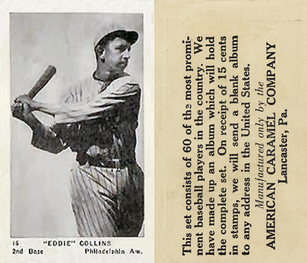 1927 American Caramel--Series of 60 "Eddie" Collins #16 Baseball Card