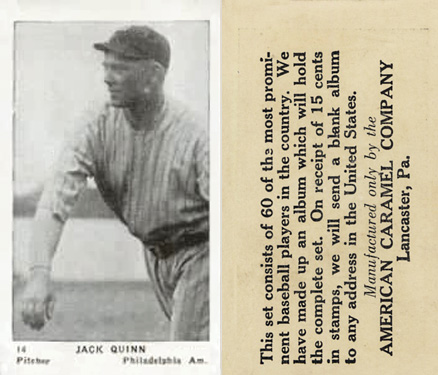 1927 American Caramel--Series of 60 Jack Quinn #14 Baseball Card