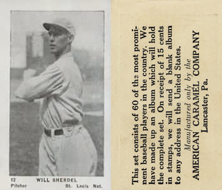 1927 American Caramel--Series of 60 Will Sherdel #12 Baseball Card