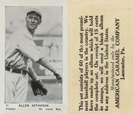 1927 American Caramel--Series of 60 Allen Sothoron #11 Baseball Card