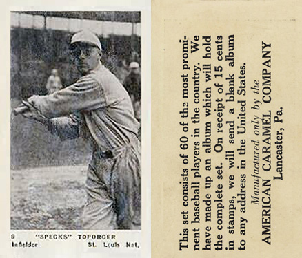 1927 American Caramel--Series of 60 "Specks" Toporcer #9 Baseball Card