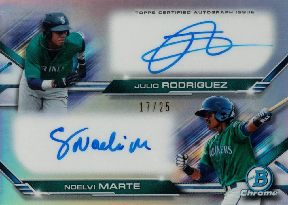 2019 Bowman Dual Prospect Autographs Chrome Julio Rodriguez/Noelvi Marte #RM Baseball Card