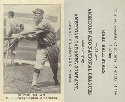 1921 American Caramel--Series of 80 Clyde Milan # Baseball Card
