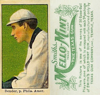 1910 Mello-Mint Bender, p. Phila. Am. # Baseball Card