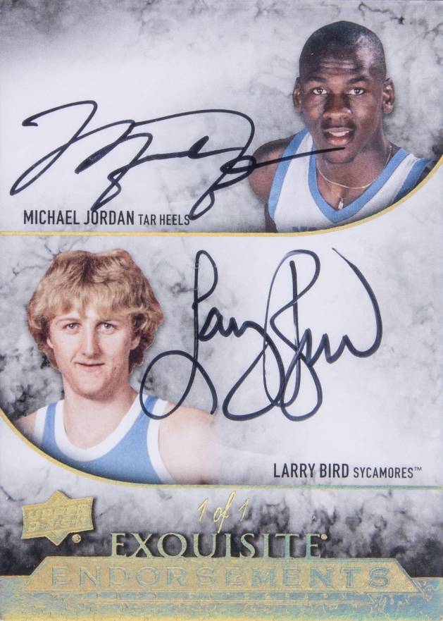 2012 Upper Deck Exquisite Collection Endorsements Dual Michael Jordan/Larry Bird #EE2ML Basketball Card