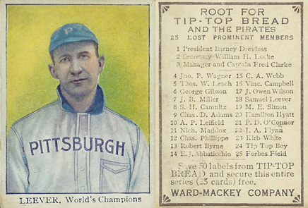 1910 Tip Top Bread Sam Leever # Baseball Card
