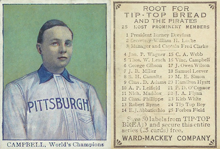 1910 Tip Top Bread Vin Campbell # Baseball Card