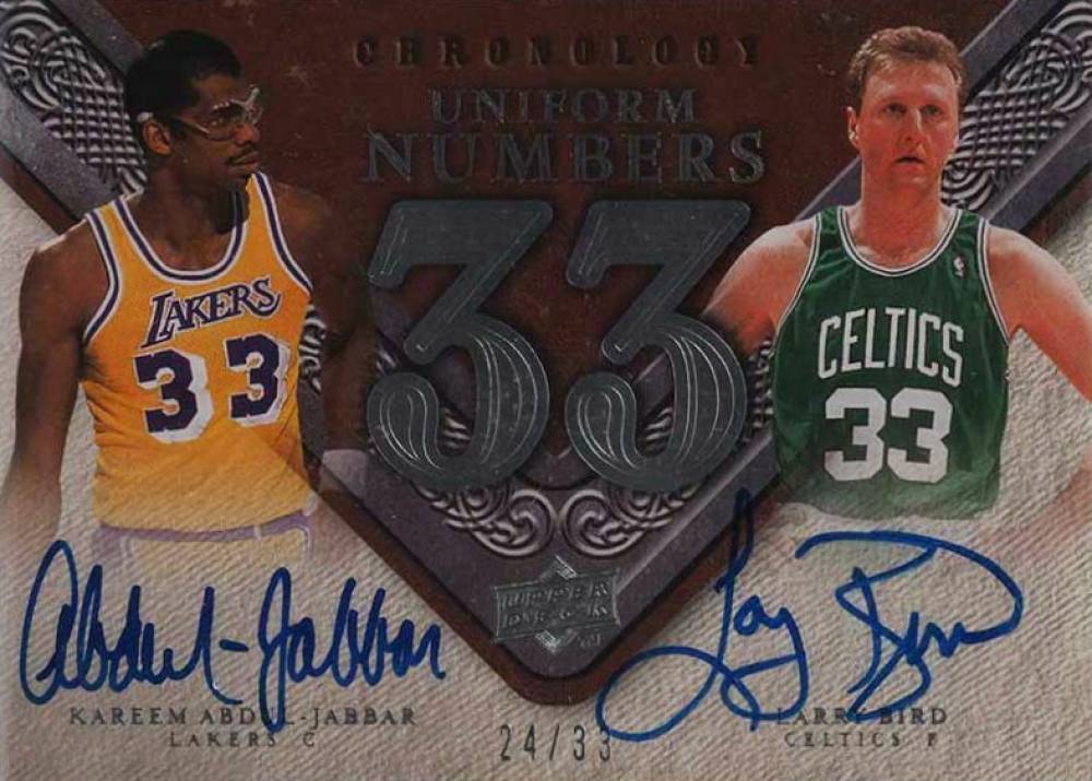 2007 Upper Deck Chronology Uniform Numbers Autographs Kareem Abdul-Jabbar/Larry Bird #UNBA Basketball Card