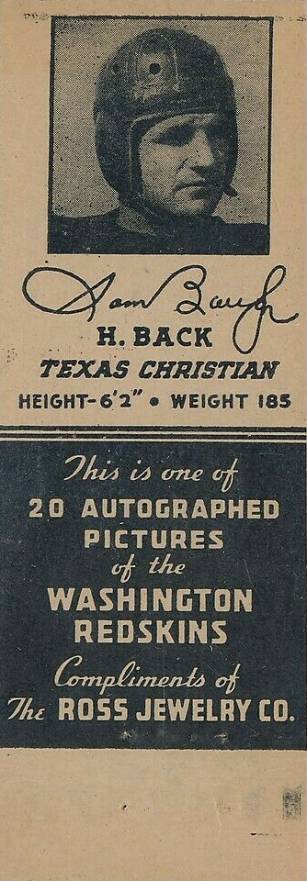 1940 Redskins Matchbooks Sammy Baugh # Football Card