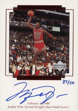 1999 Upper Deck MJ Master Collection Signature Performances Jordan wins second straight... #MJ2 Basketball Card