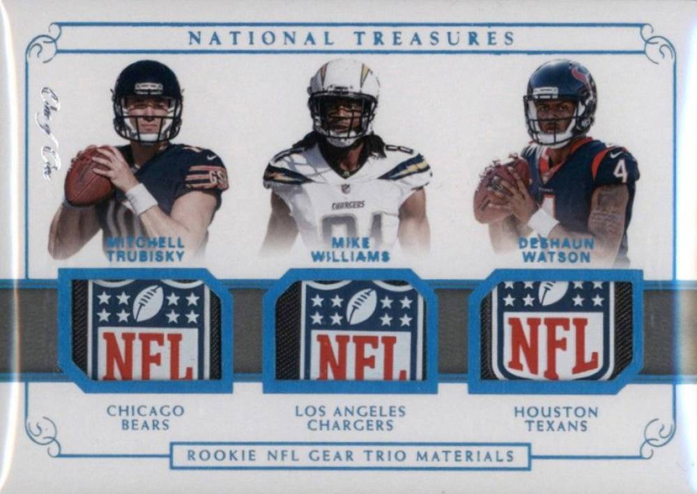2017 Panini National Treasures Rookie NFL Gear Trio Materials Deshaun Watson/Mike Williams/Mitchell Trubisky #17 Football Card