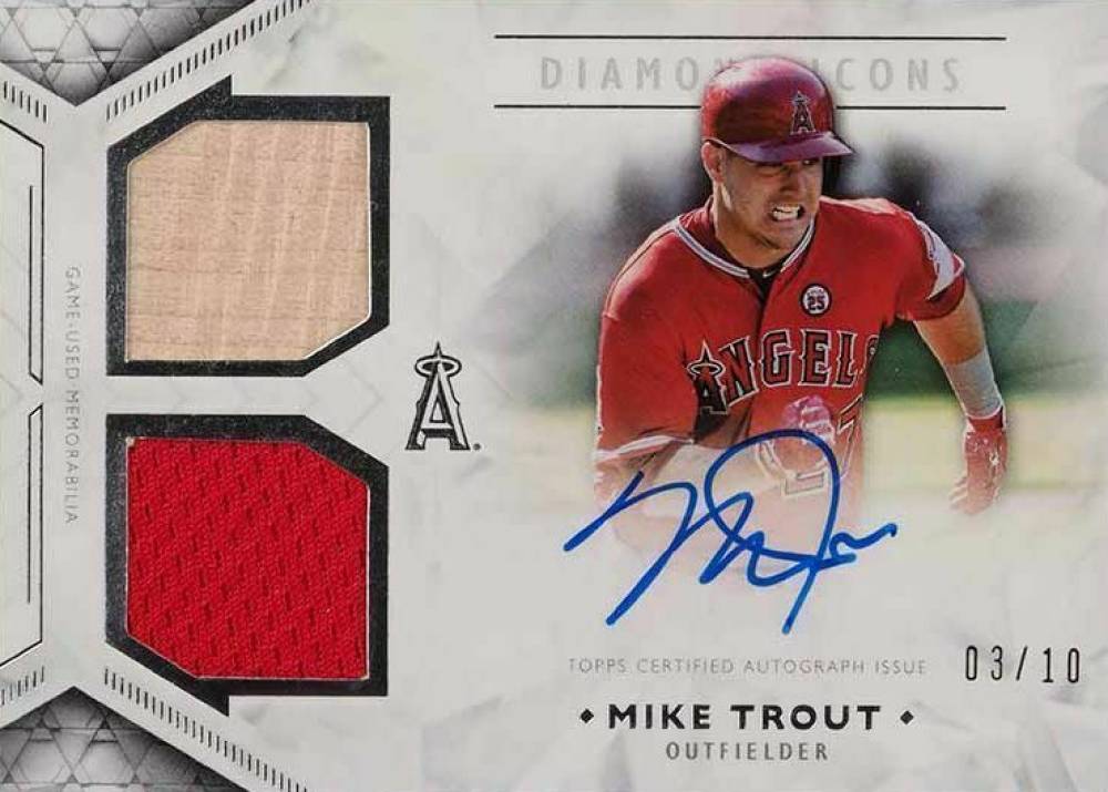 2018 Topps Diamond Icons Single-Player Autograph Dual Relic Mike Trout #DARMT Baseball Card