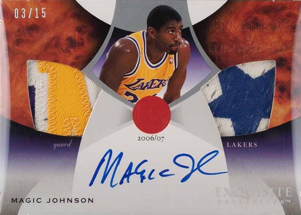 2006 Upper Deck Exquisite Collection Emblems of Endorsements Magic Johnson #EM-MA Basketball Card