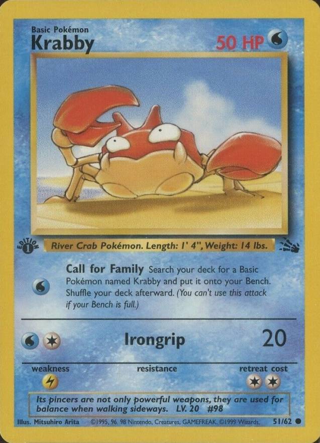 1999 Pokemon Fossil Krabby #51 TCG Card