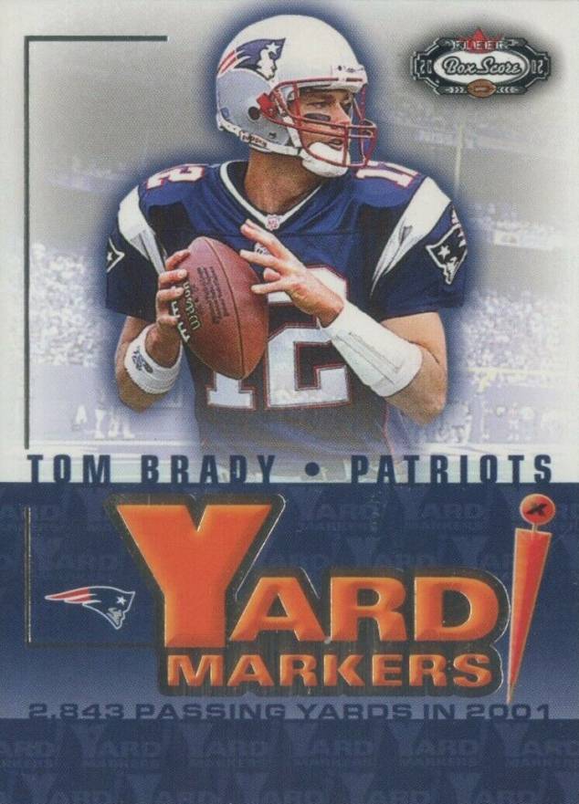 2002 Fleer Box Score Yard Markers Tom Brady #1 Football Card