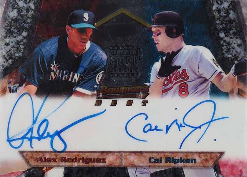 2005 Bowman's Best Mirror Image Throwback Dual Autographs Alex Rodriguez/Cal Ripken Jr. #MIARR Baseball Card