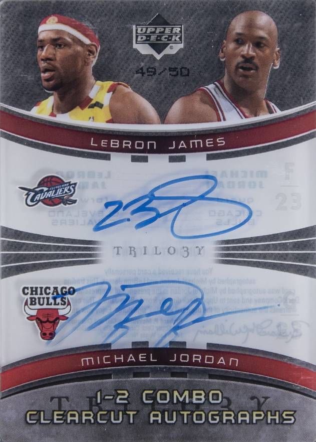 2005 Upper Deck Trilogy 1-2 Combo Clearcut Autographs LeBron James/Michael Jordan #JJ Basketball Card
