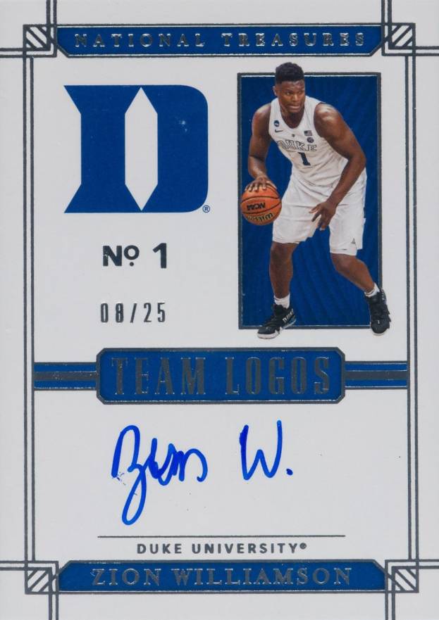 2019 Panini National Treasures Collegiate Team Logos Autographs Zion Williamson #1 Basketball Card
