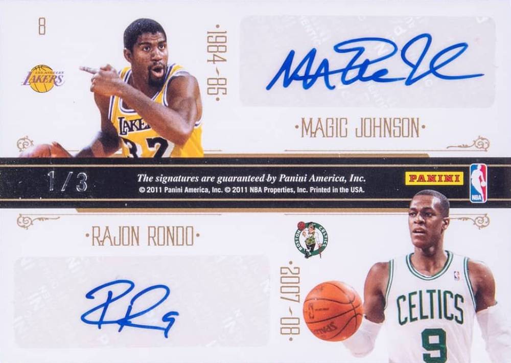 2010 Playoff National Treasures Champions Signatures Quads Kobe Bryant/Oscar Robertson/Magic Johnson/Rajon Rondo #8 Basketball Card