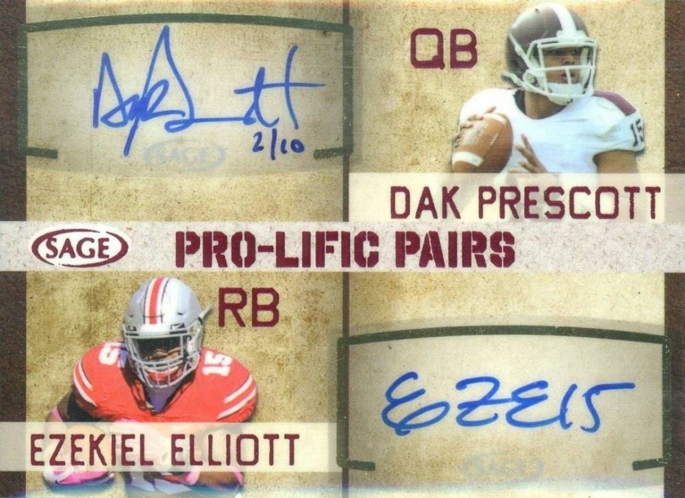 2016 SA-GE Prolific Pairs Dual Autographs Dak Prescott/Ezekiel Elliott #PP-4 Football Card